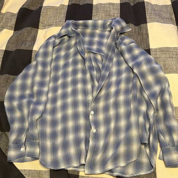 Korean Blue Plaid Checkered Blouse - Picture 2 of 2